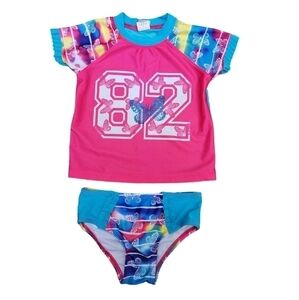 5/$10 Op Girls Size 3T Tie Dye Butterfly Rashguard 2-Piece Swimsuit Swim Set
